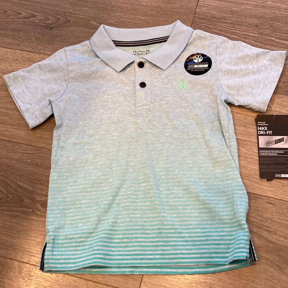 NWT Hurley boys 4 Nike drifit short sleeve blue ombré striped polo
